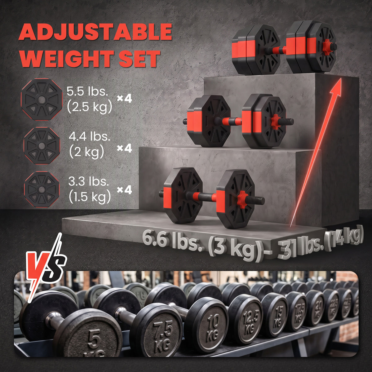 6-in-1 Adjustable Dumbbell Set