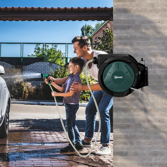 Wall-Mounted Retractable Hose Reel 30m — black