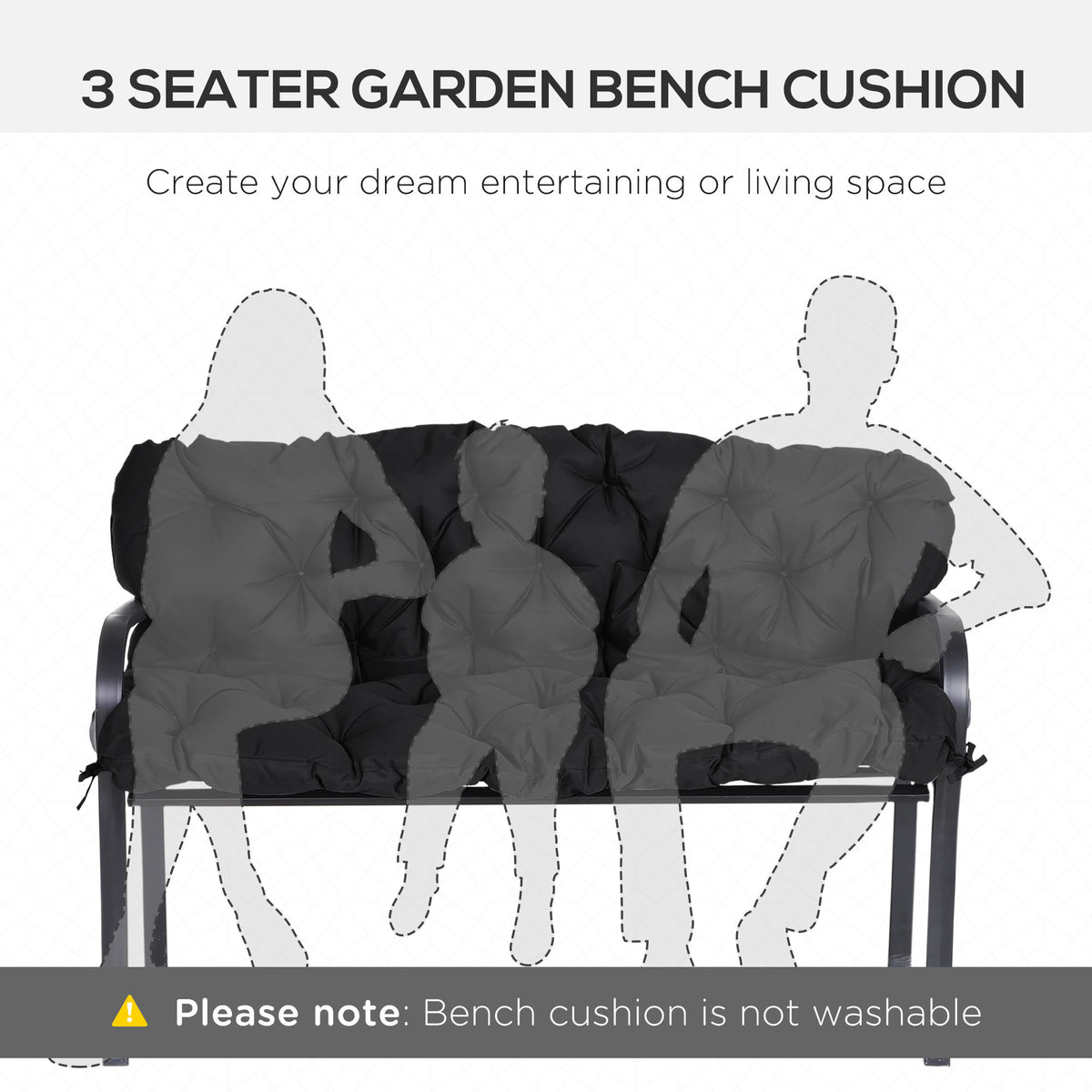 3-Seater Porch Swing Cushion with Backrest Non-Slip