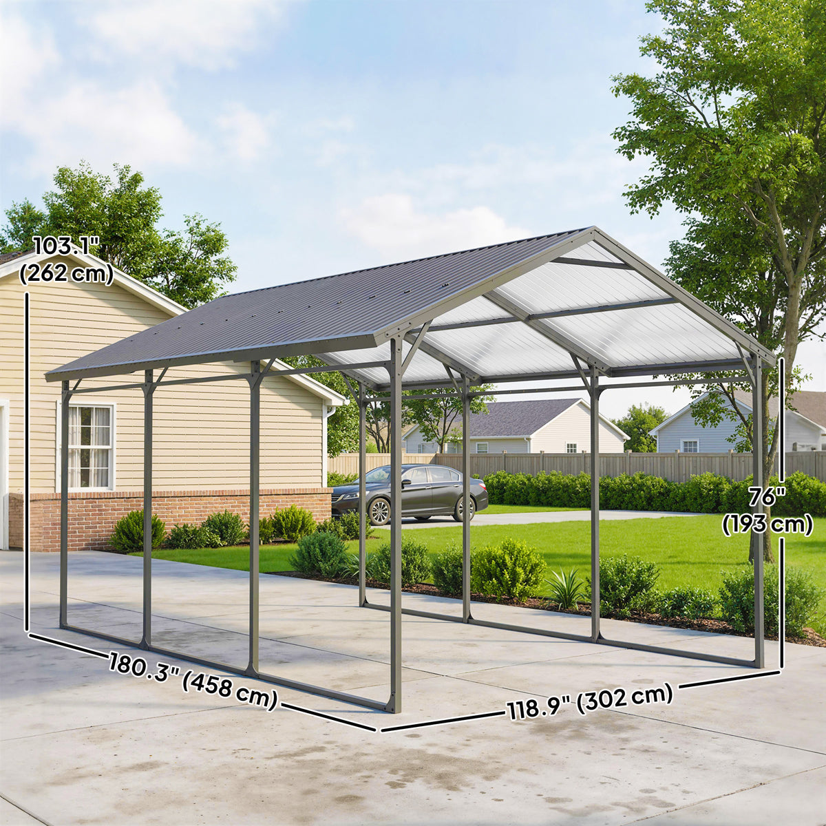 Metal Carport 10 x 15 ft Reinforced Steel Frame