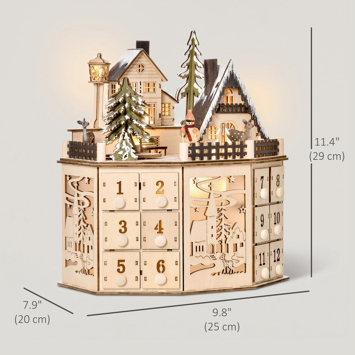 Calendario de Adviento de Madera con Luces LED