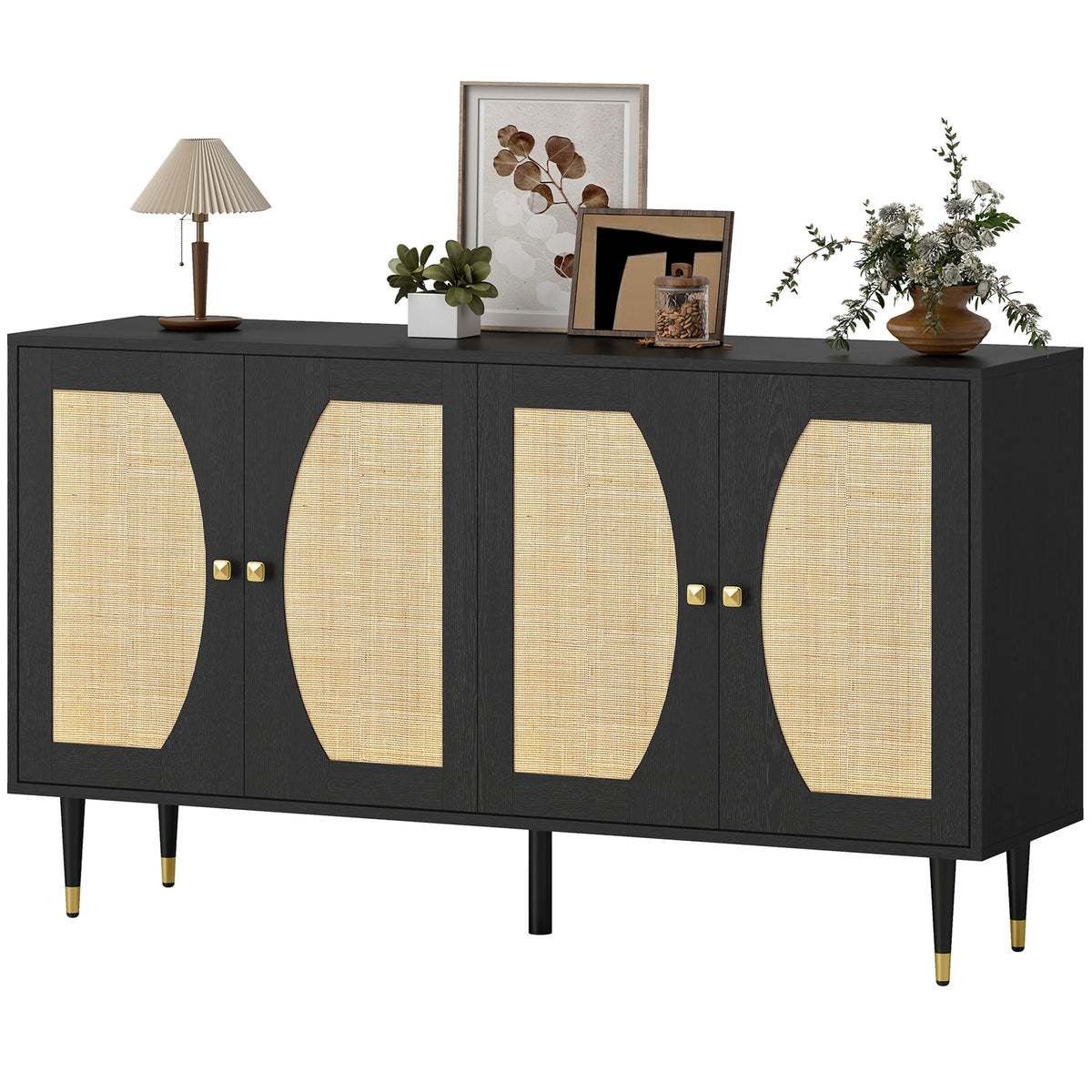 Aparador de almacenamiento estilo bohemio de ratán 140 x 38 x 79 cm