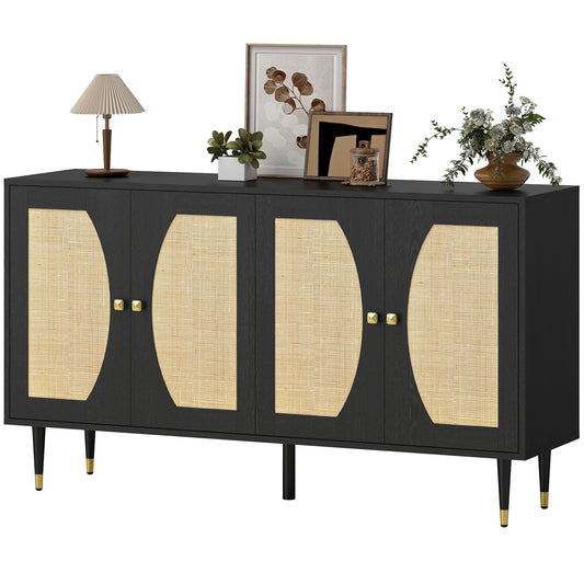 Boho Rattan Sideboard Buffet Storage Cabinet 140 x 38 x 79 cm
