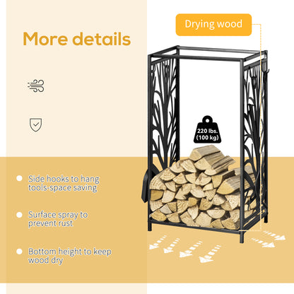 Firewood rack for fireplace with 4 tools 46 x 30 x 70 cm