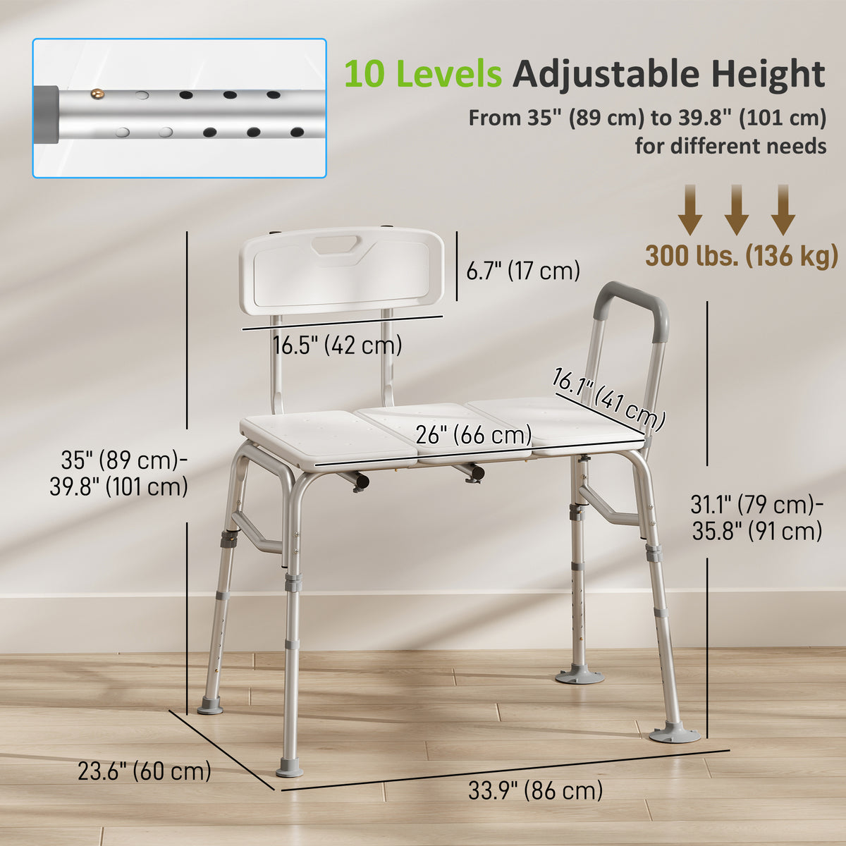 Tub Transfer Bench with Back and Arms