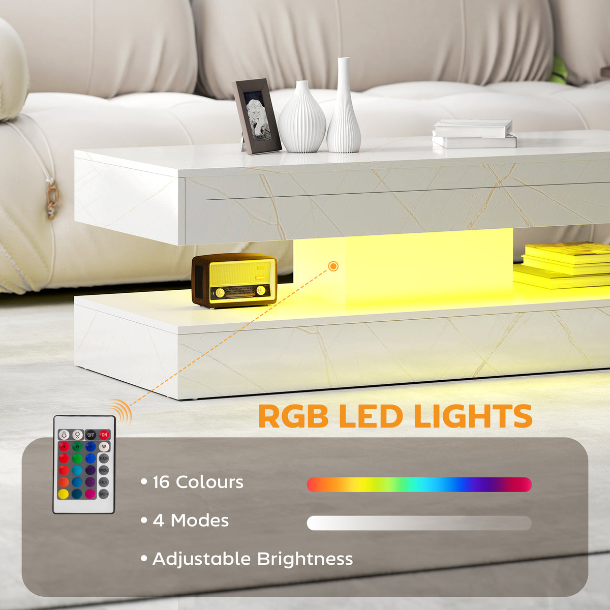Coffee Table with Adjustable RGB LED Lighting