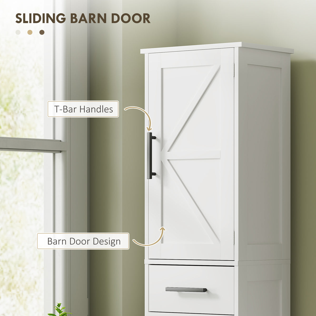 Tall Bathroom Cabinet Barn Doors Drawer Adjustable Shelves