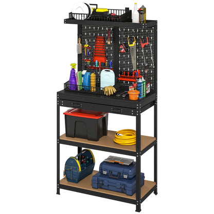Heavy-duty steel workbench with pegboard and drawer
