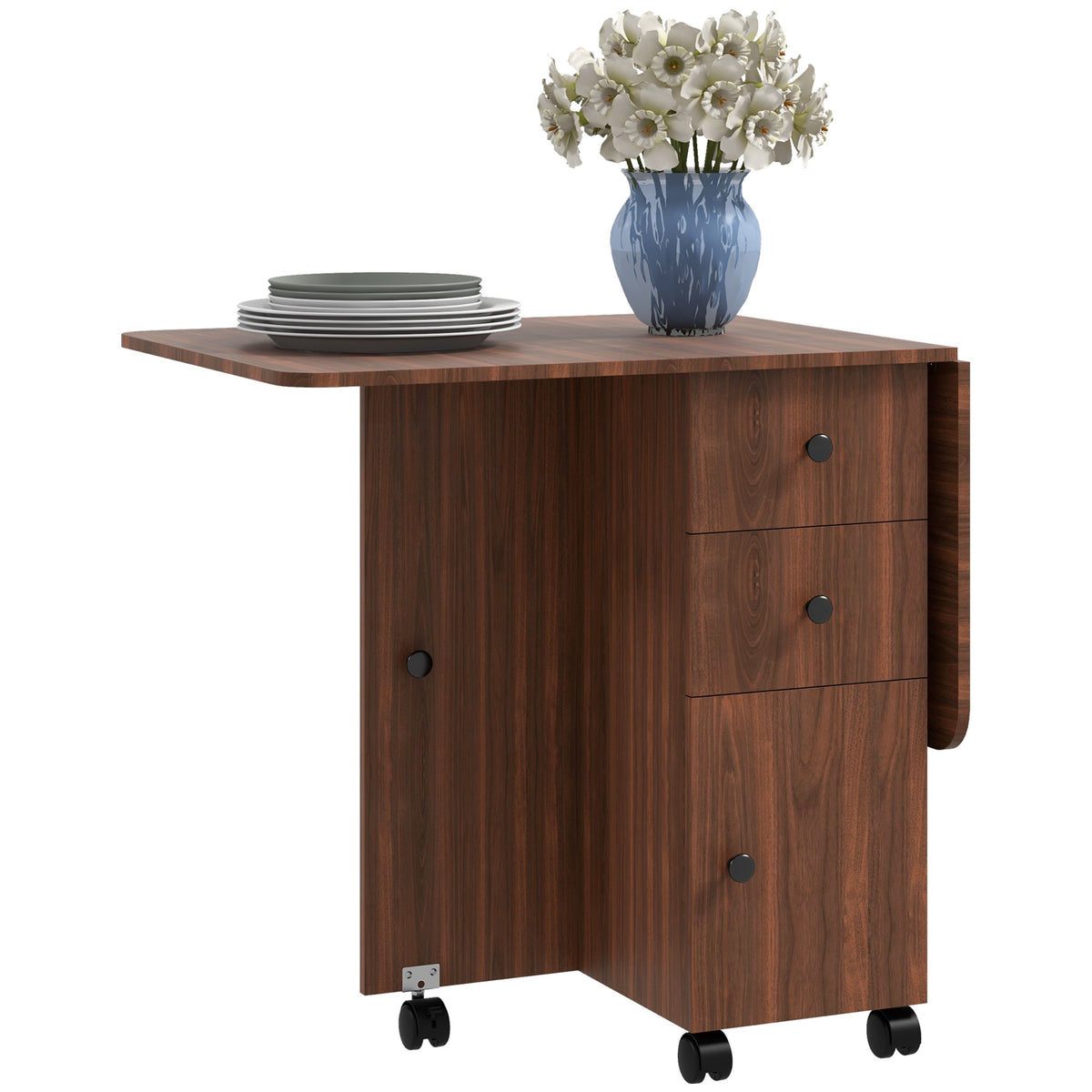 Drop leaf folding dining table with storage — Wheels