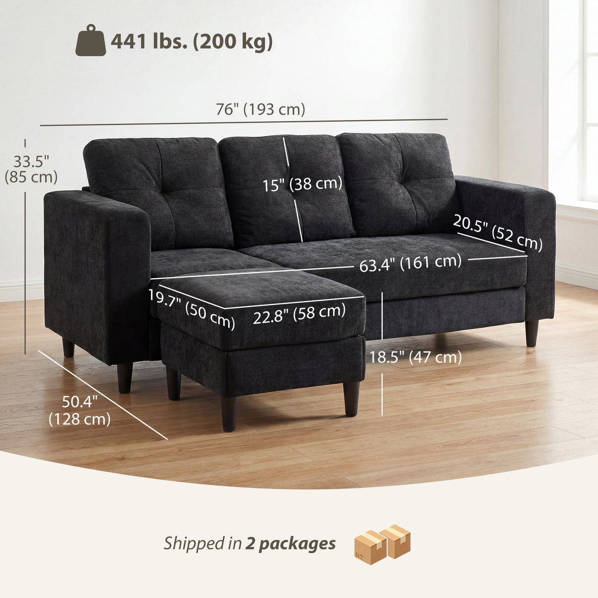 L-Shaped Sectional Sofa with Reversible Chaise