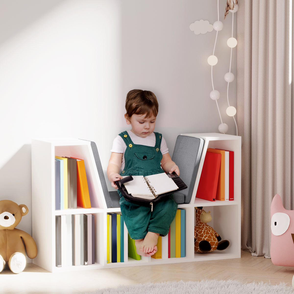 Librería de 6 cubos con cojín de lectura