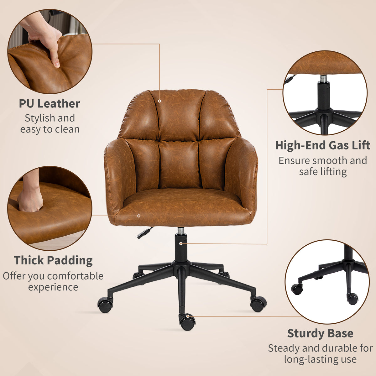 Swivel Office Chair Faux Leather Adjustable Height