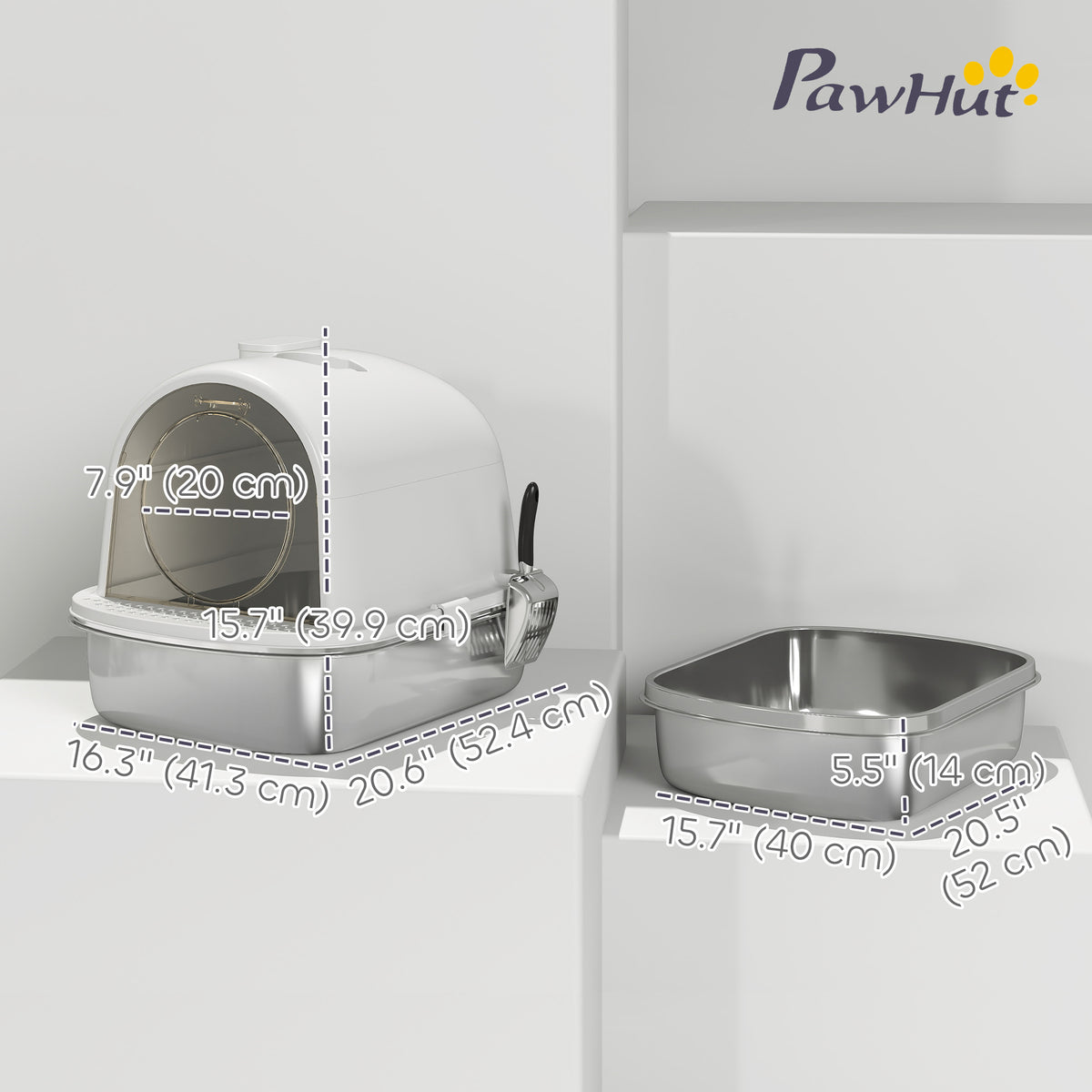 Enclosed Stainless Steel Cat Litter Box with Scoop