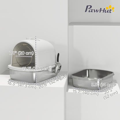 Enclosed Stainless Steel Cat Litter Box with Scoop