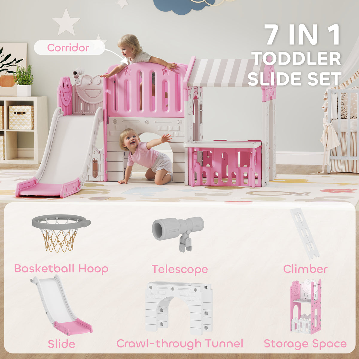 7-in-1 Toddler Slide Playground Playset