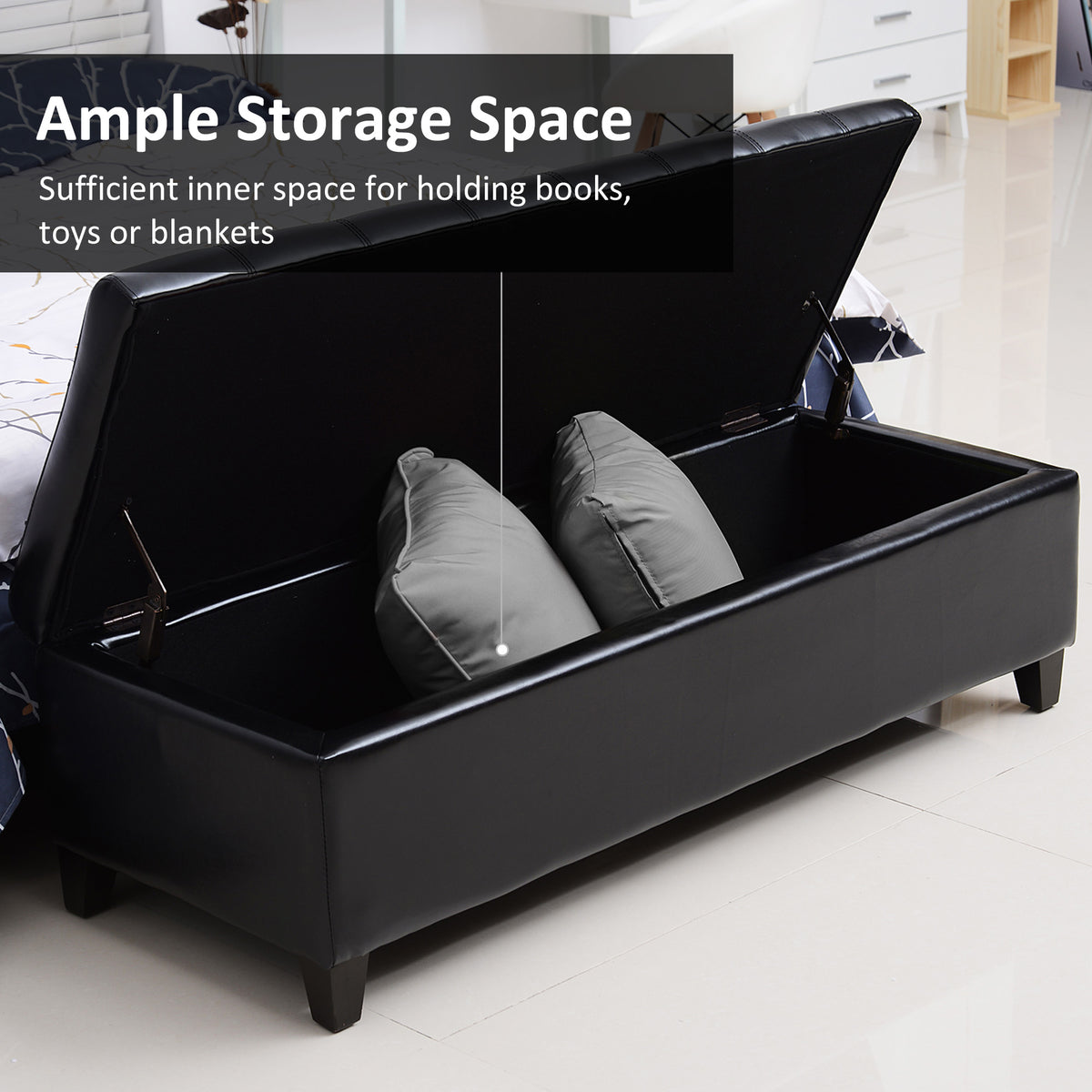 PU leather storage ottoman bench