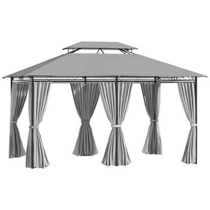 2-Tier Patio Gazebo 10x13 ft with Curtains