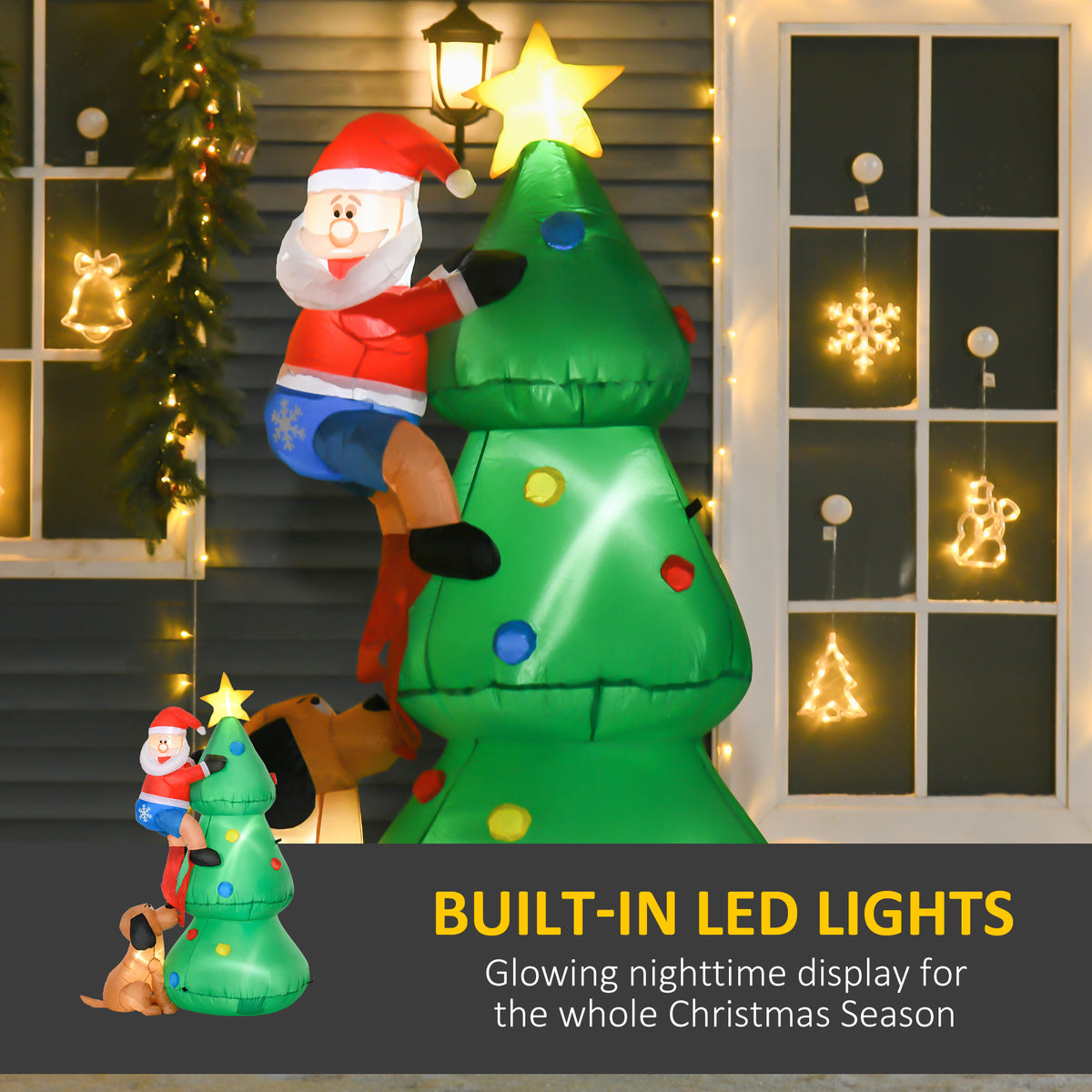 Inflatable Christmas Tree with LED Lights, Santa and Dog