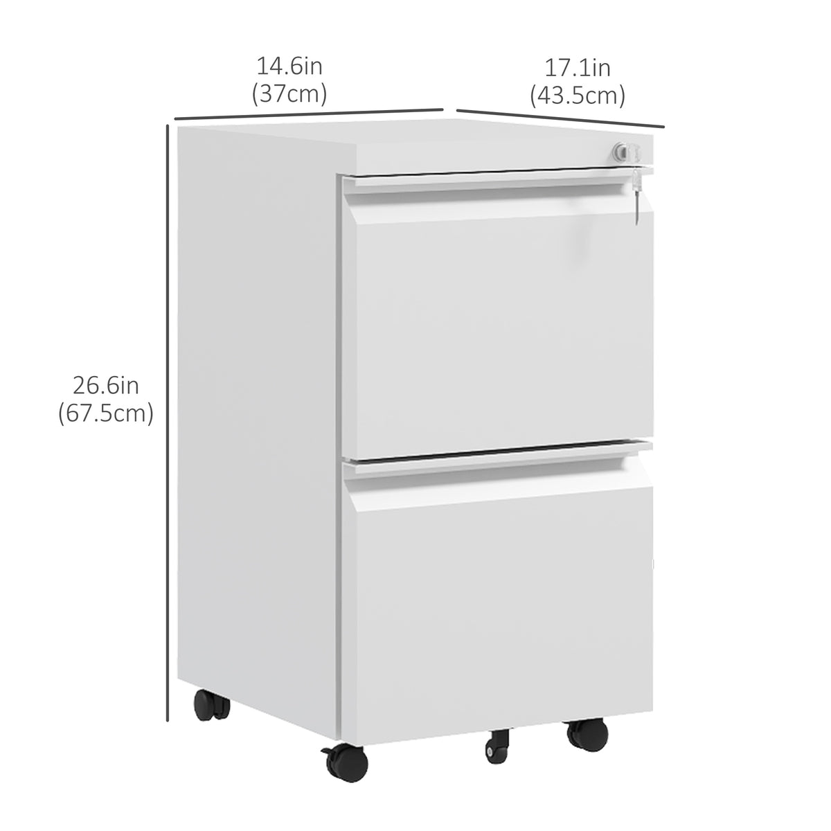 Mobile 2-Drawer Steel Filing Cabinet with Lock