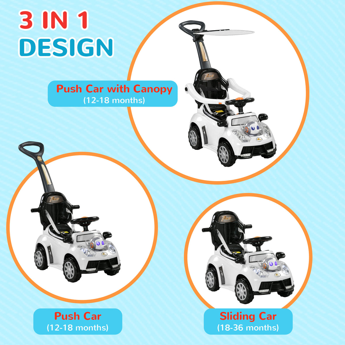 3 in 1 Kids Push Car Ride On