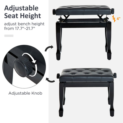 Adjustable Height Piano Bench with Padded Cushion