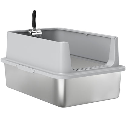 XL Stainless Steel Cat Litter Box — Grey