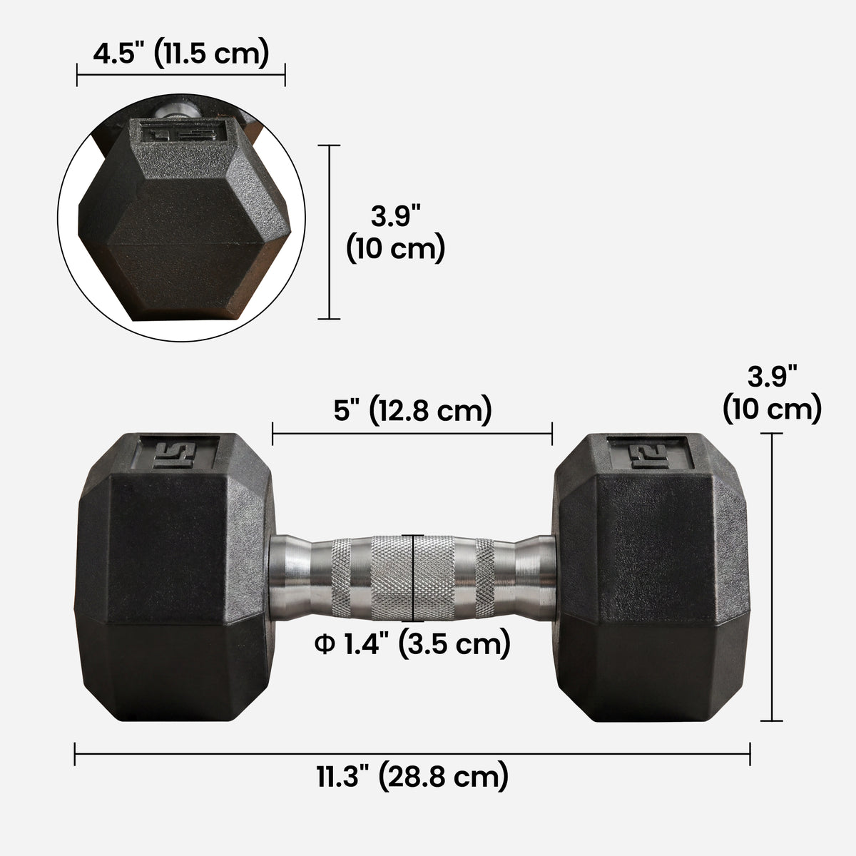 Hex Rubber Dumbbells 15 lb — pair