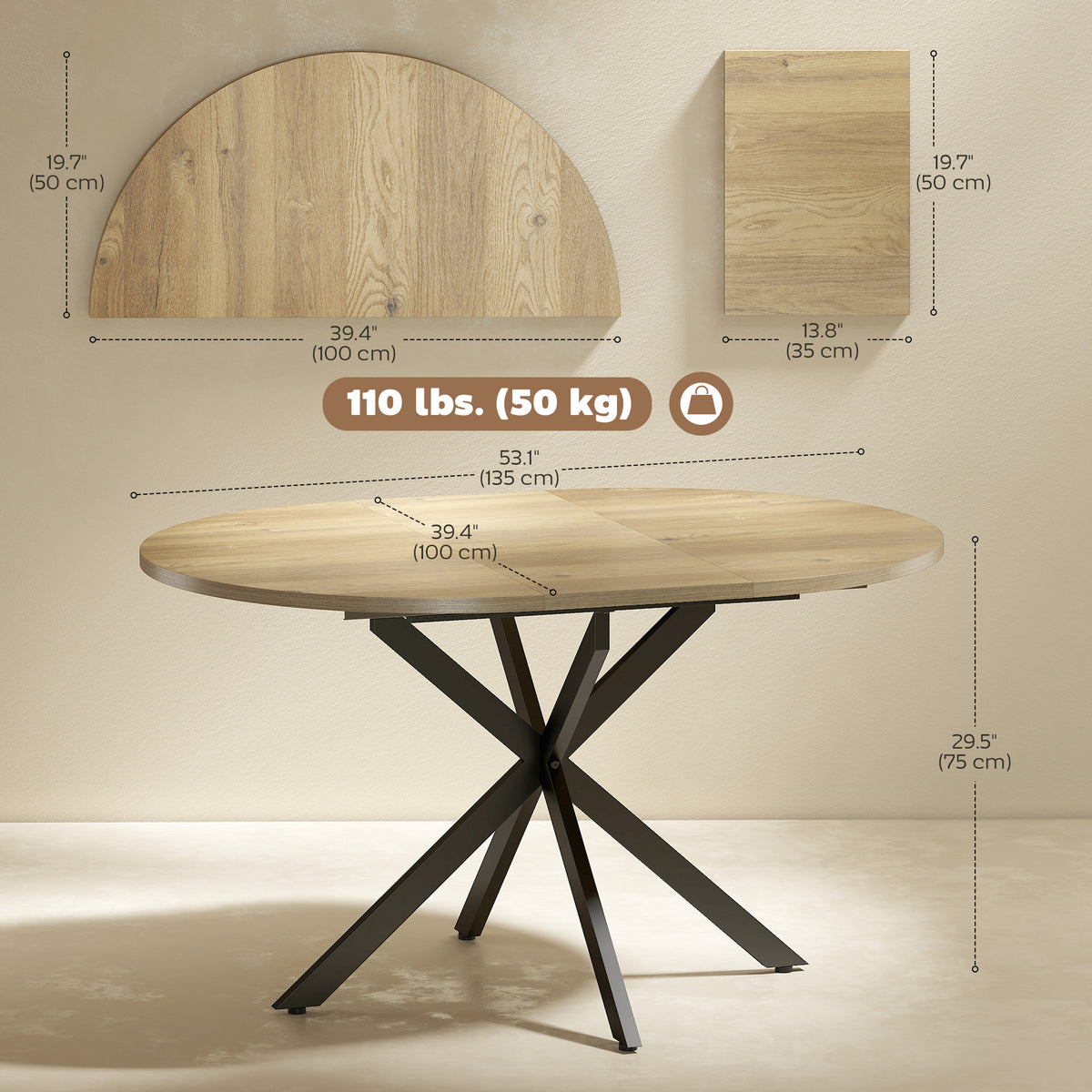 Industrial extendable dining table