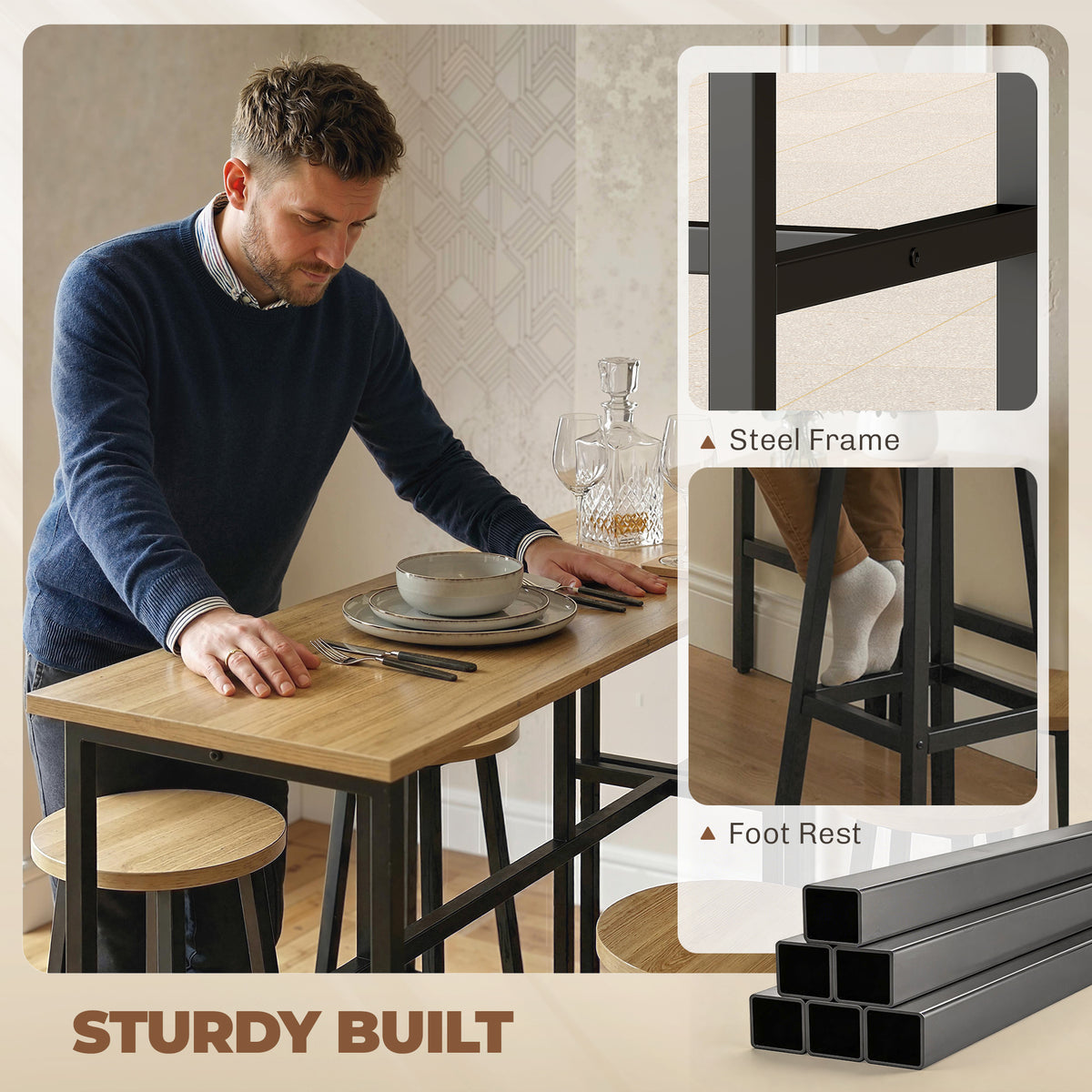 6-Piece Bar Set with 2 Tables and 4 Stools