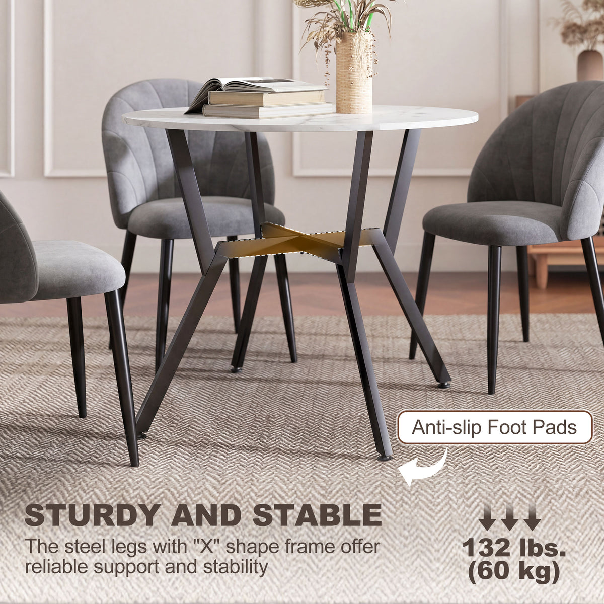 Round Dining Table 35" White Marble