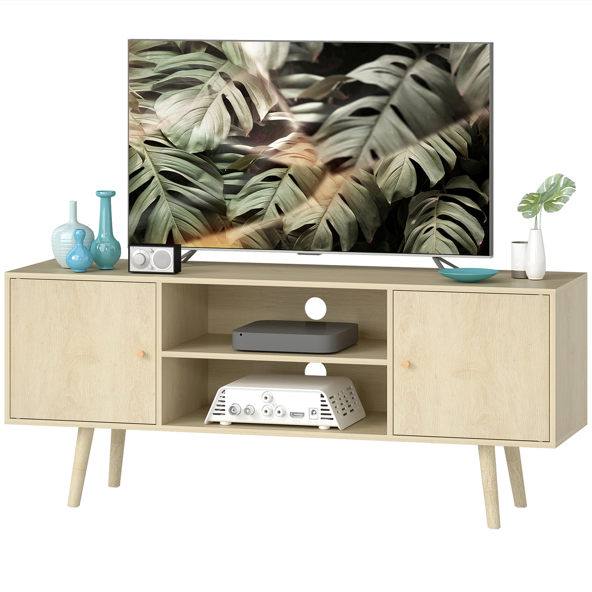 TV stand cabinet with storage shelves