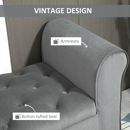 Button tufted storage bench with rolled arms