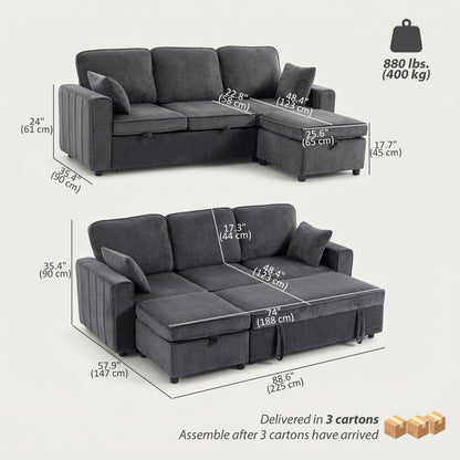 Modular Sectional Sofa Bed with Storage Ottoman