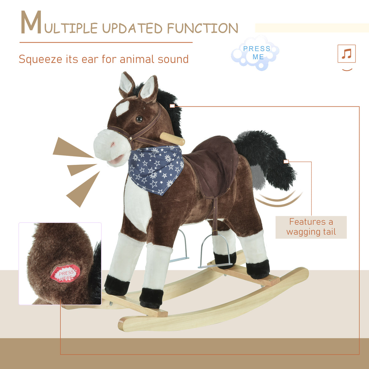 Kids plush ride-on rocking horse toy with sounds