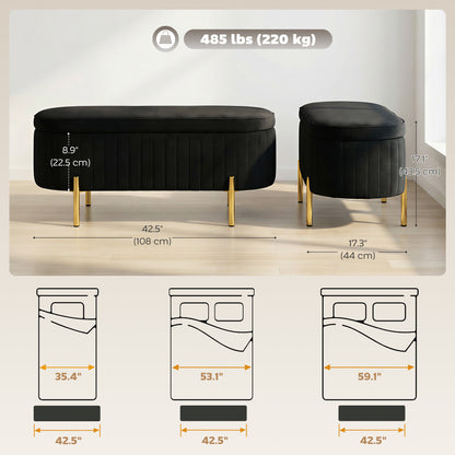 Channel Tufted Storage Bench with Golden Legs