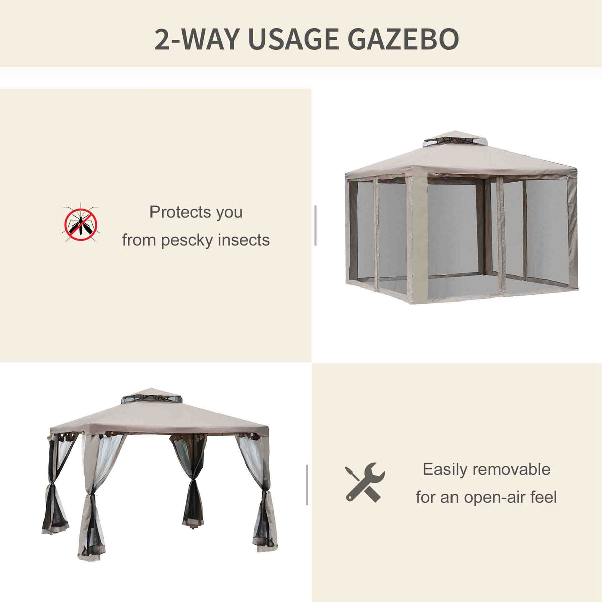Gazebo de Patio 10x10 Pies Techo Doble