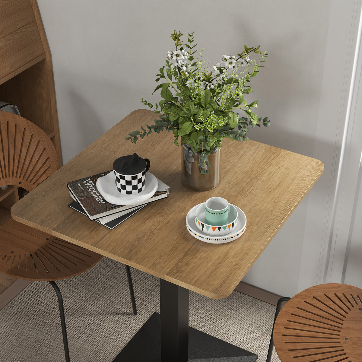 28" Square Dining Table Modern Steel Base