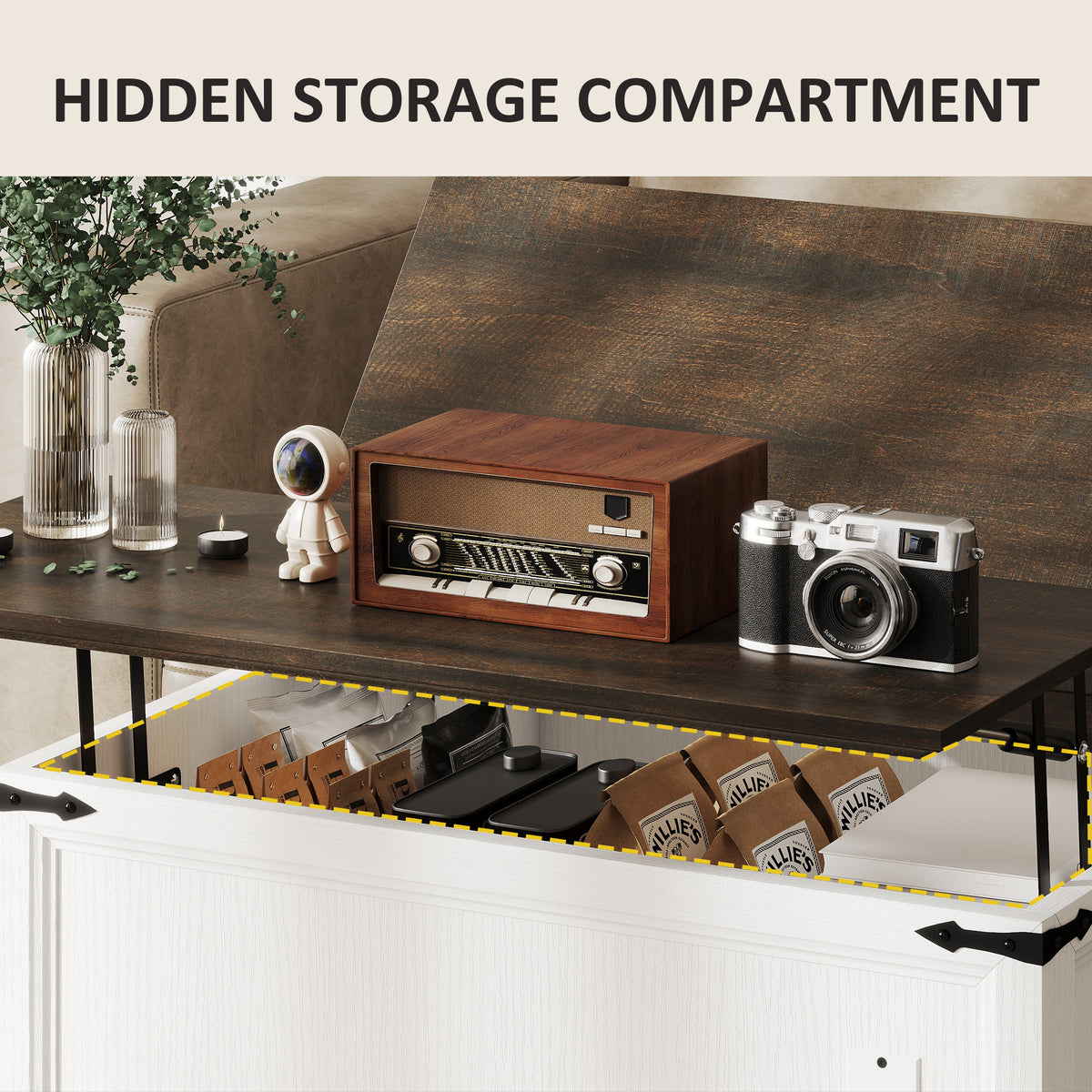 Lift-Top Coffee Table with Charging Station and Hidden Storage