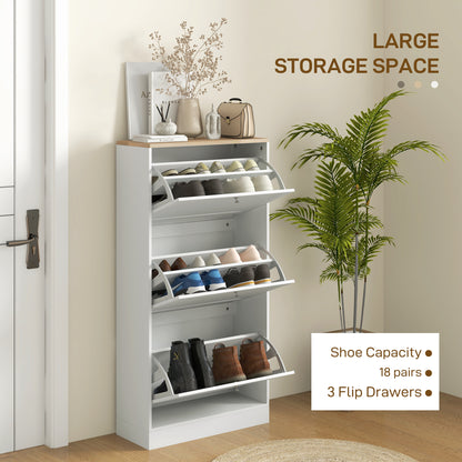 Shoe Cabinet 3 Flip Drawers Adjustable Shelves, 12-18 Pairs