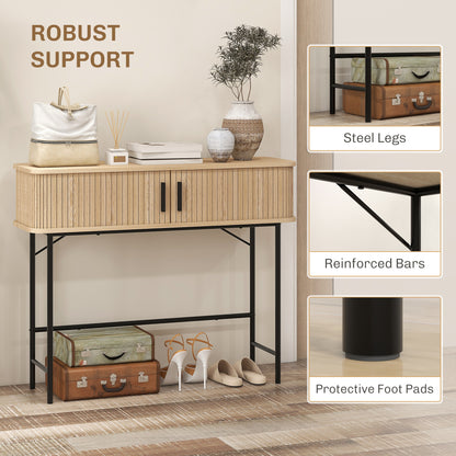 Mid-Century Console Table with Tambour Doors and Storage
