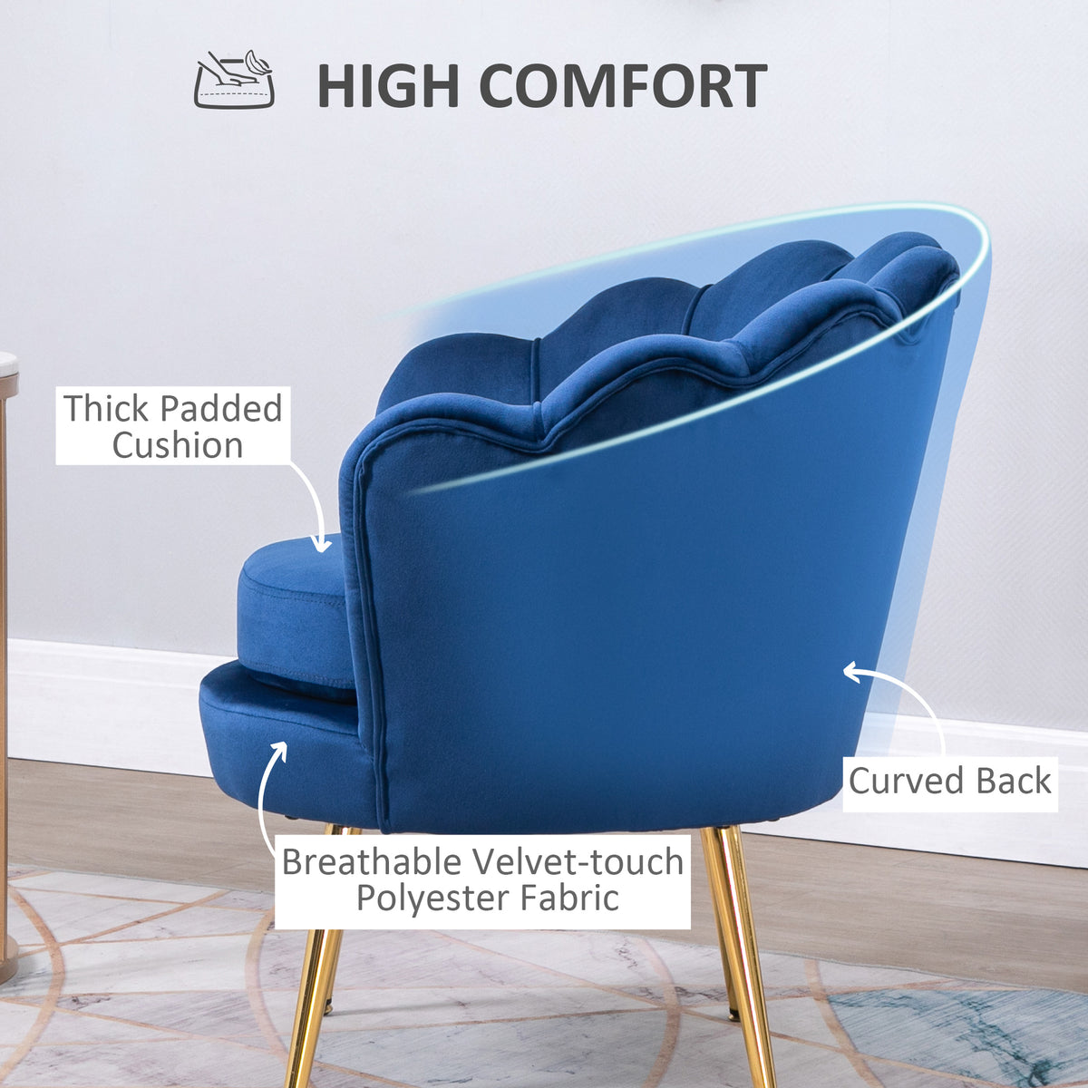 Velvet Accent Chair with Metal Legs
