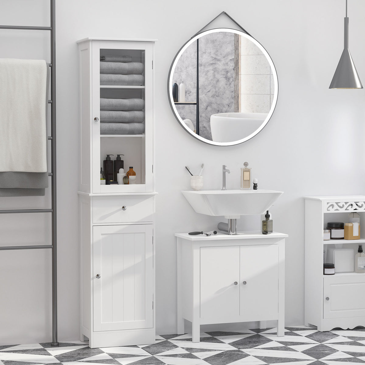 Armario alto de baño con cajón y puertas