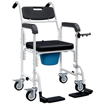 Silla de ducha rodante multifunción con respaldo