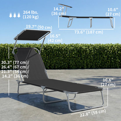 Folding Lounge Chair with Adjustable Sun Shade