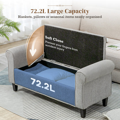 Tufted storage bench with rolled arms
