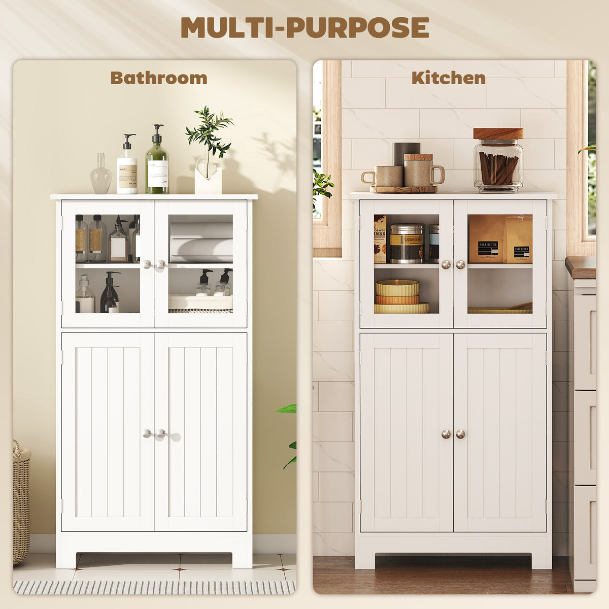 Bathroom Floor Storage Cabinet Tempered Glass