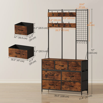 4-in-1 Hall Tree with 7-Drawer Dresser and Hooks