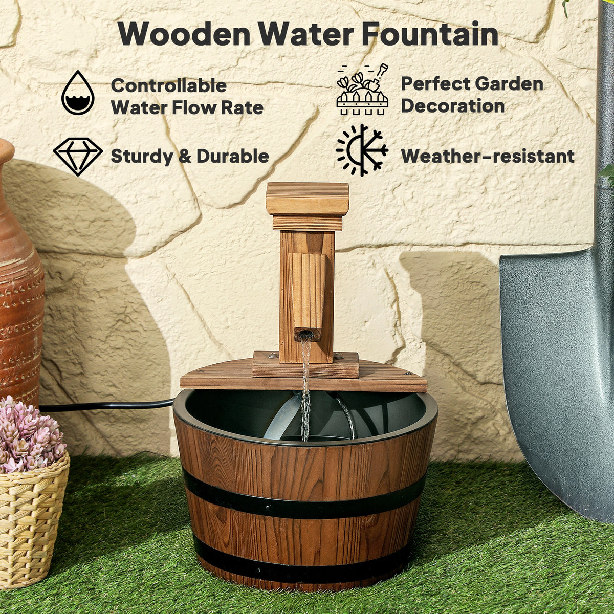 Fuente de jardín de barril de madera carbonizada