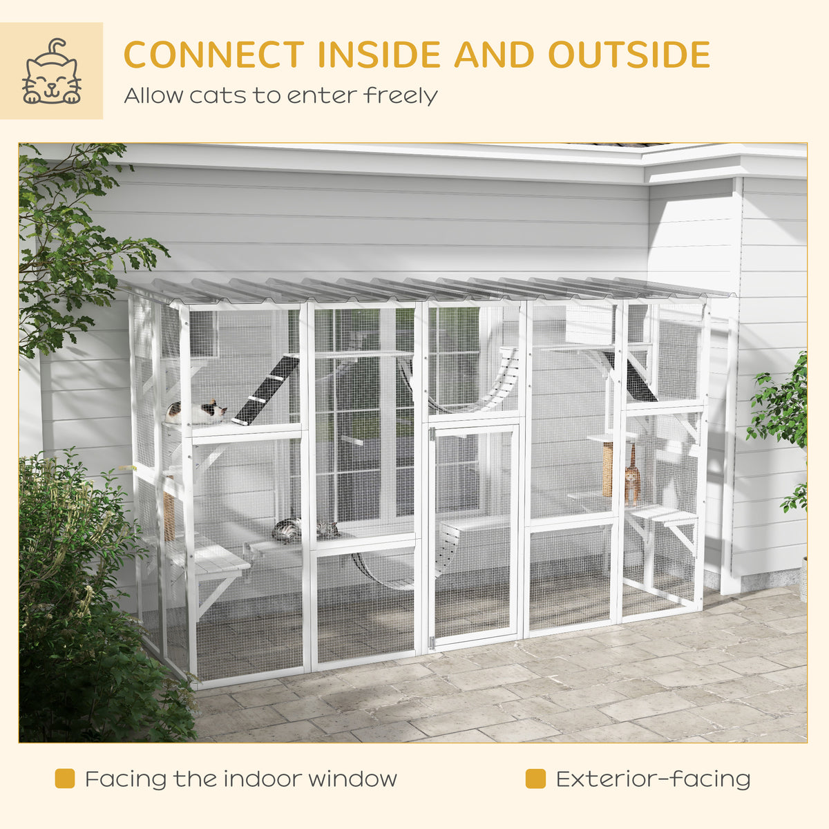 Large Outdoor Cat Enclosure with Condos and Platforms