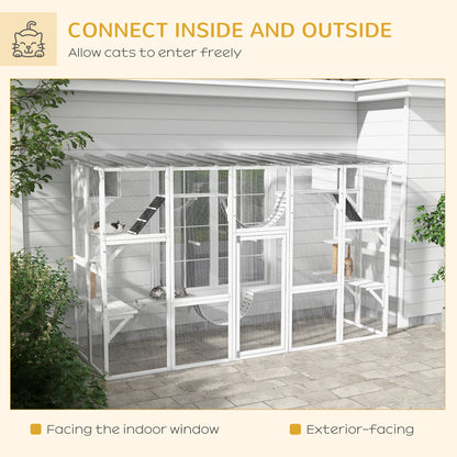 Large Outdoor Cat Enclosure with Condos and Platforms